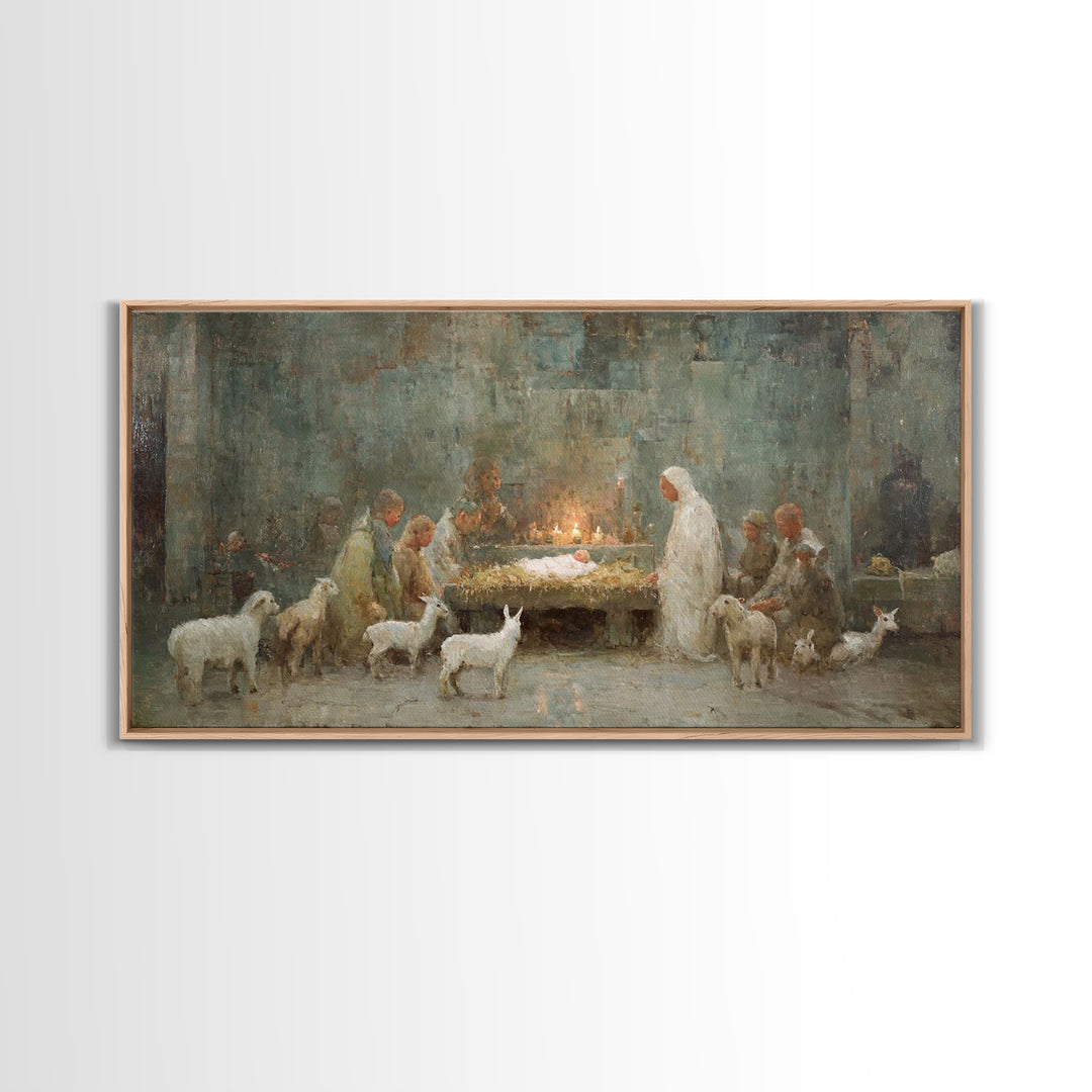 Shepherds At Dawn, Framed Canvas Print, Christian Wall Art, Christian Art Canvas, Jesus Painting, Christian Christmas Art, Christian Art