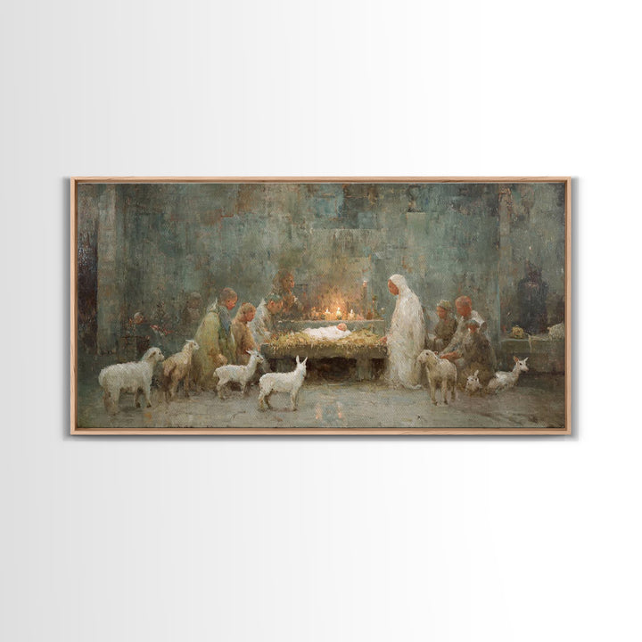 Shepherds At Dawn, Framed Canvas Print, Christian Wall Art, Christian Art Canvas, Jesus Painting, Christian Christmas Art, Christian Art