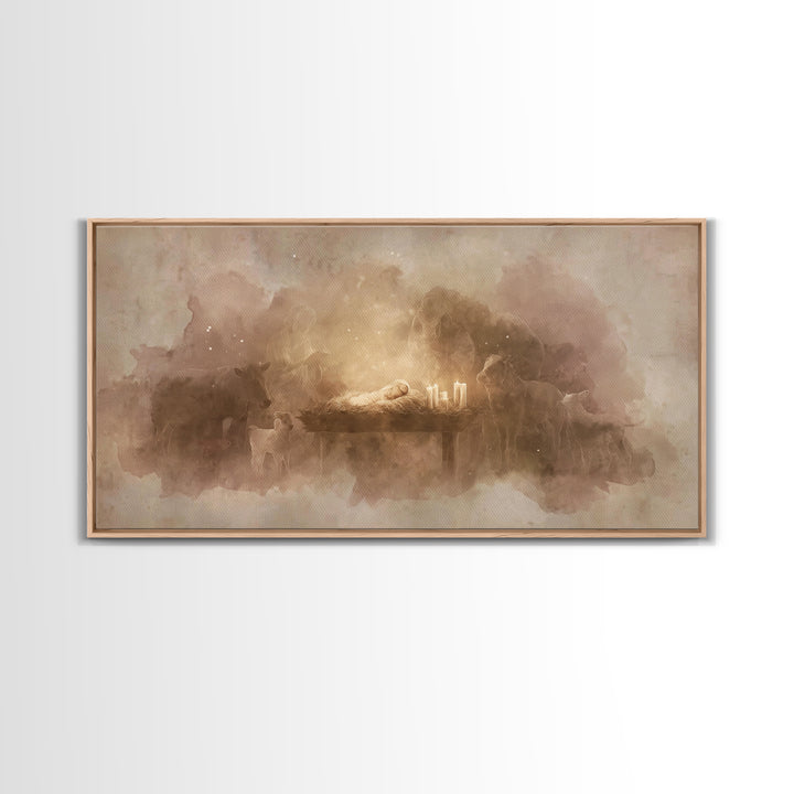 Silent Manger Light – Framed Canvas Print – Christian Art Canvas – Christian Christmas Art – Jesus Painting – Christmas Art – Christian Art