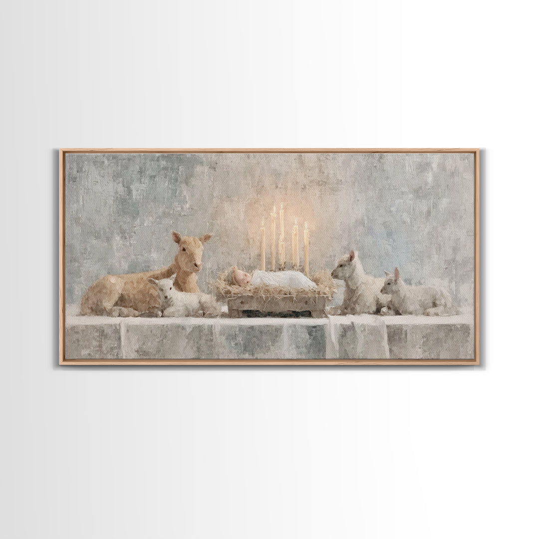Heavenly Manger Light | Framed Canvas Print | Jesus Painting | Christian Art Canvas | Christian Christmas Art | Christian Wall Art