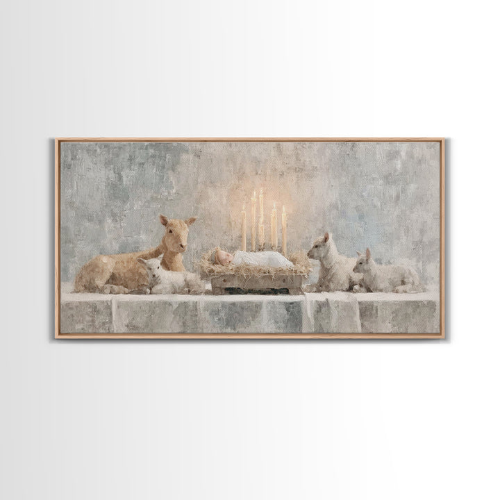 Heavenly Manger Light | Framed Canvas Print | Jesus Painting | Christian Art Canvas | Christian Christmas Art | Christian Wall Art