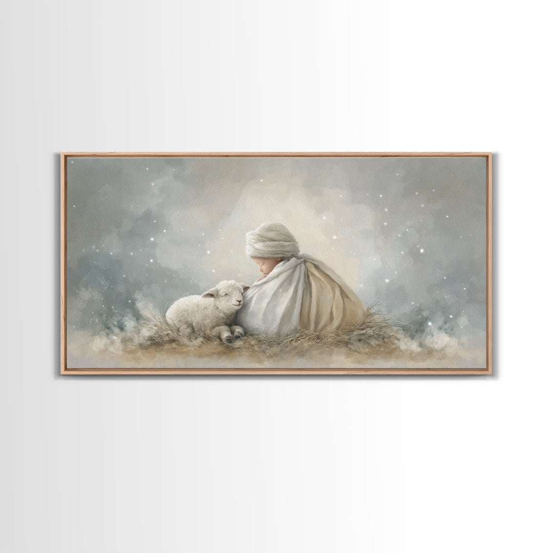 Blessed Night Watch, Framed Canvas Print, Christian Christmas Art, Christian Wall Art, Christian Art Canvas, Jesus Painting, Christmas Art