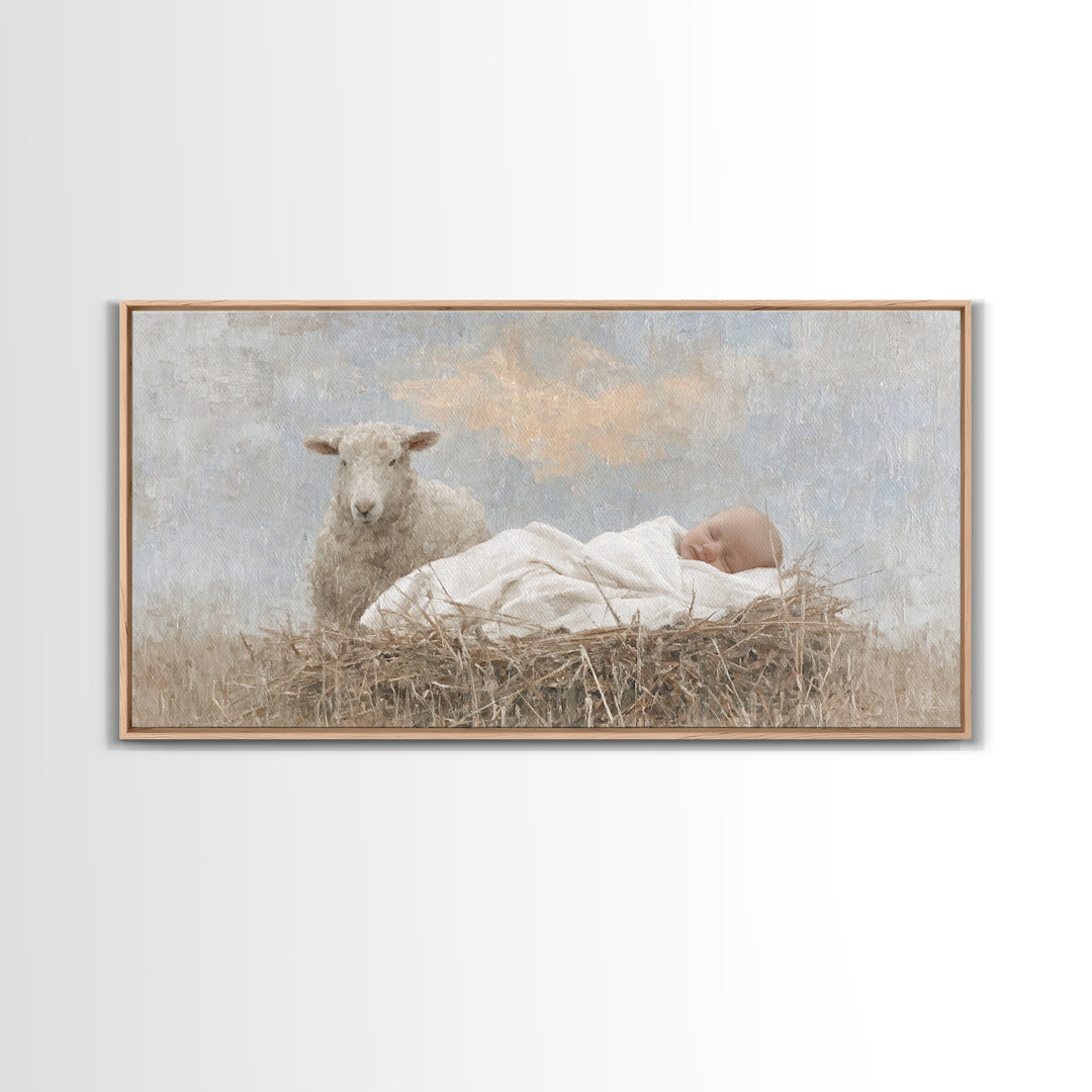 Little Lamb Grace – Framed Canvas Print – Christian Art Canvas – Jesus Painting – Christian Christmas Art – Christian Wall Art – Canvas
