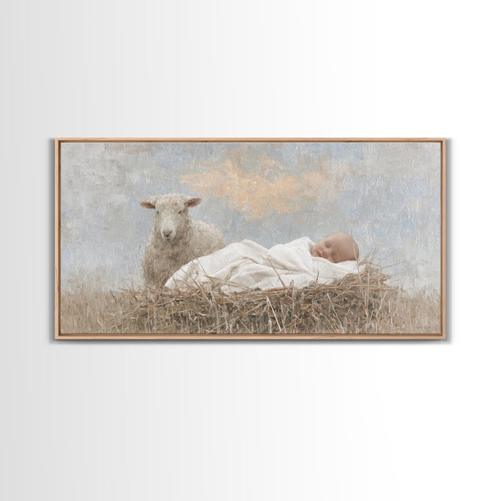 Little Lamb Grace – Framed Canvas Print – Christian Art Canvas – Jesus Painting – Christian Christmas Art – Christian Wall Art – Canvas