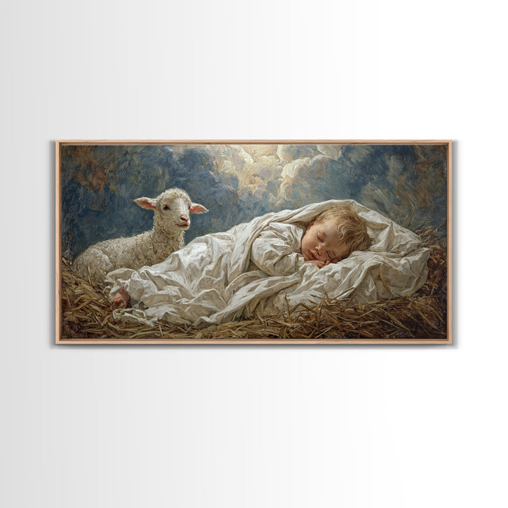 Peaceful Cradle Sky | Framed Canvas Print | Christian Wall Art | Jesus Painting | Christian Art Canvas | Christian Christmas Art