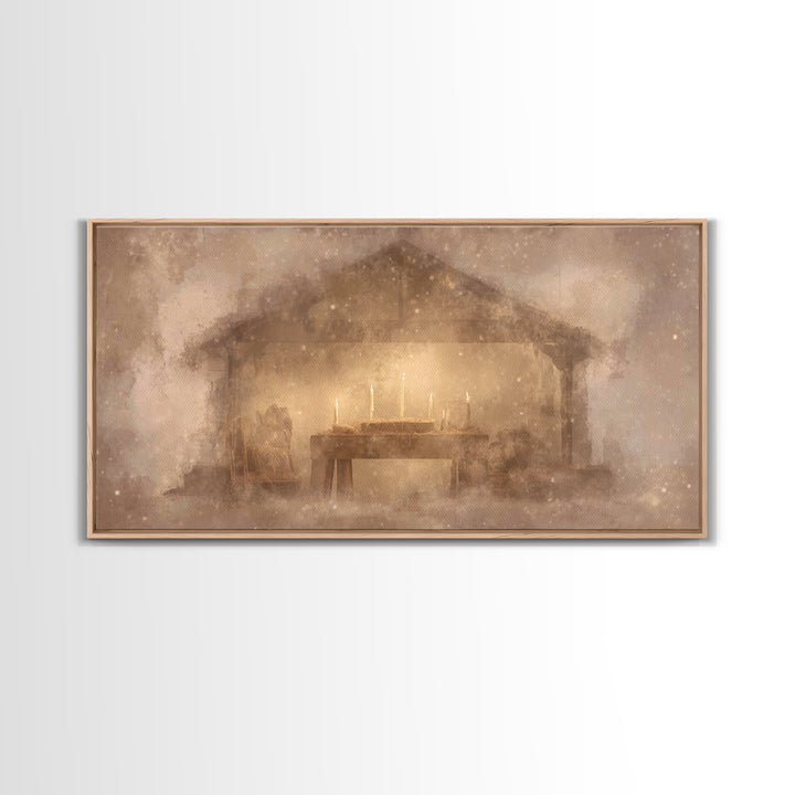 Bethlehem Shelter Calm – Framed Canvas Print – Christian Art Canvas – Christian Christmas Art – Christmas Wall Art – Christian Decor – Subt