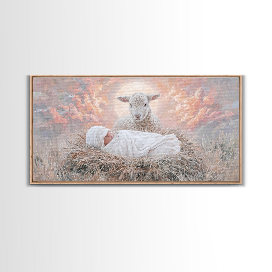 Holy Morning Light, Framed Canvas Print, Christian Art Canvas, Jesus Painting, Christian Wall Art, Christian Christmas Art, Christmas Art