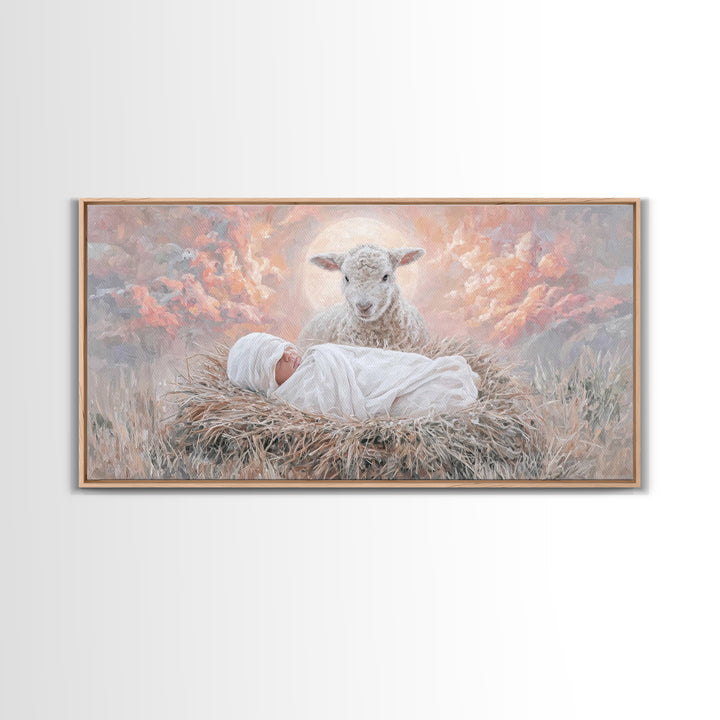 Holy Morning Light, Framed Canvas Print, Christian Art Canvas, Jesus Painting, Christian Wall Art, Christian Christmas Art, Christmas Art