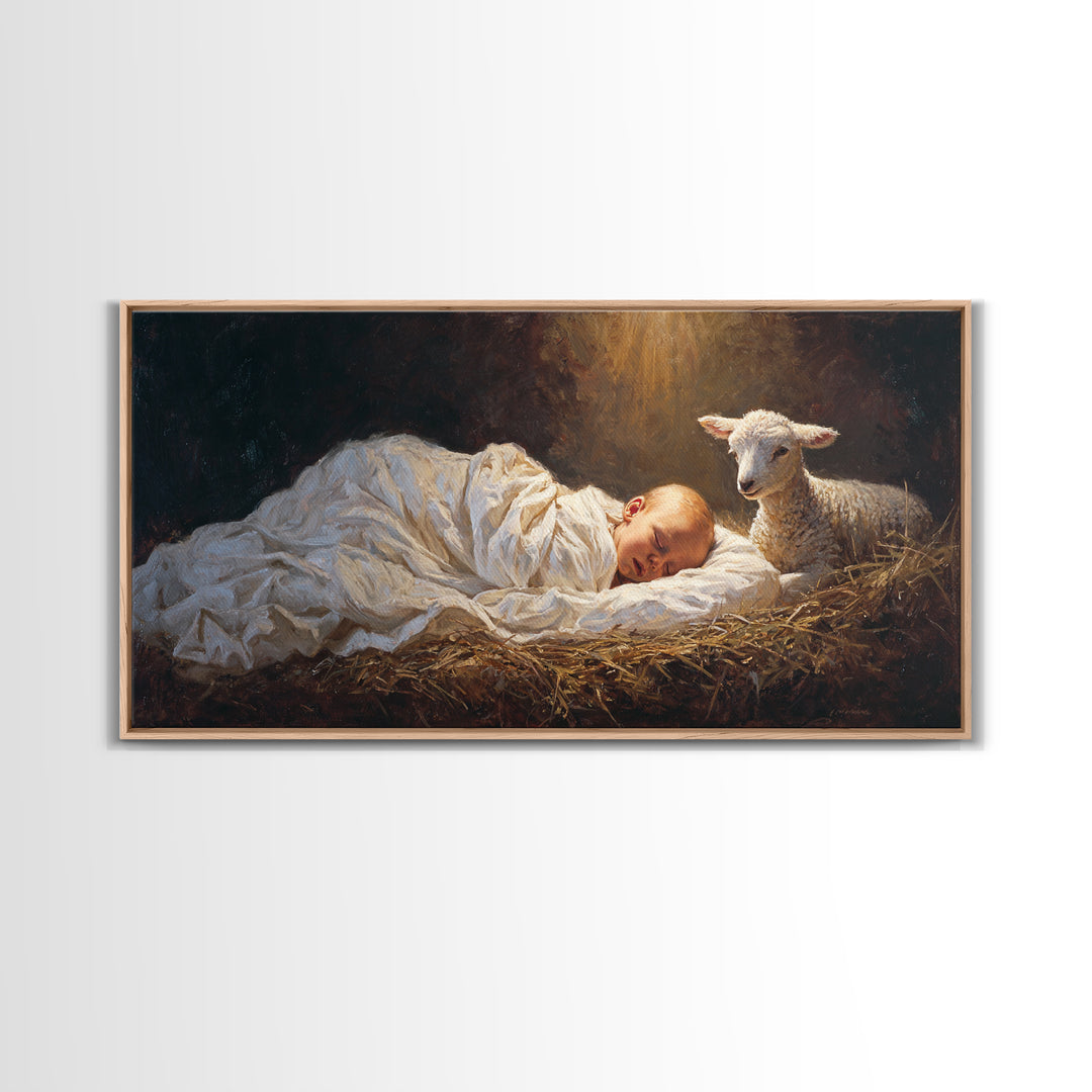 Silent Manger Light | Framed Canvas Print | Christian Art Canvas | Christmas Wall Art | Jesus Painting | Modern Christian Art | Christian G
