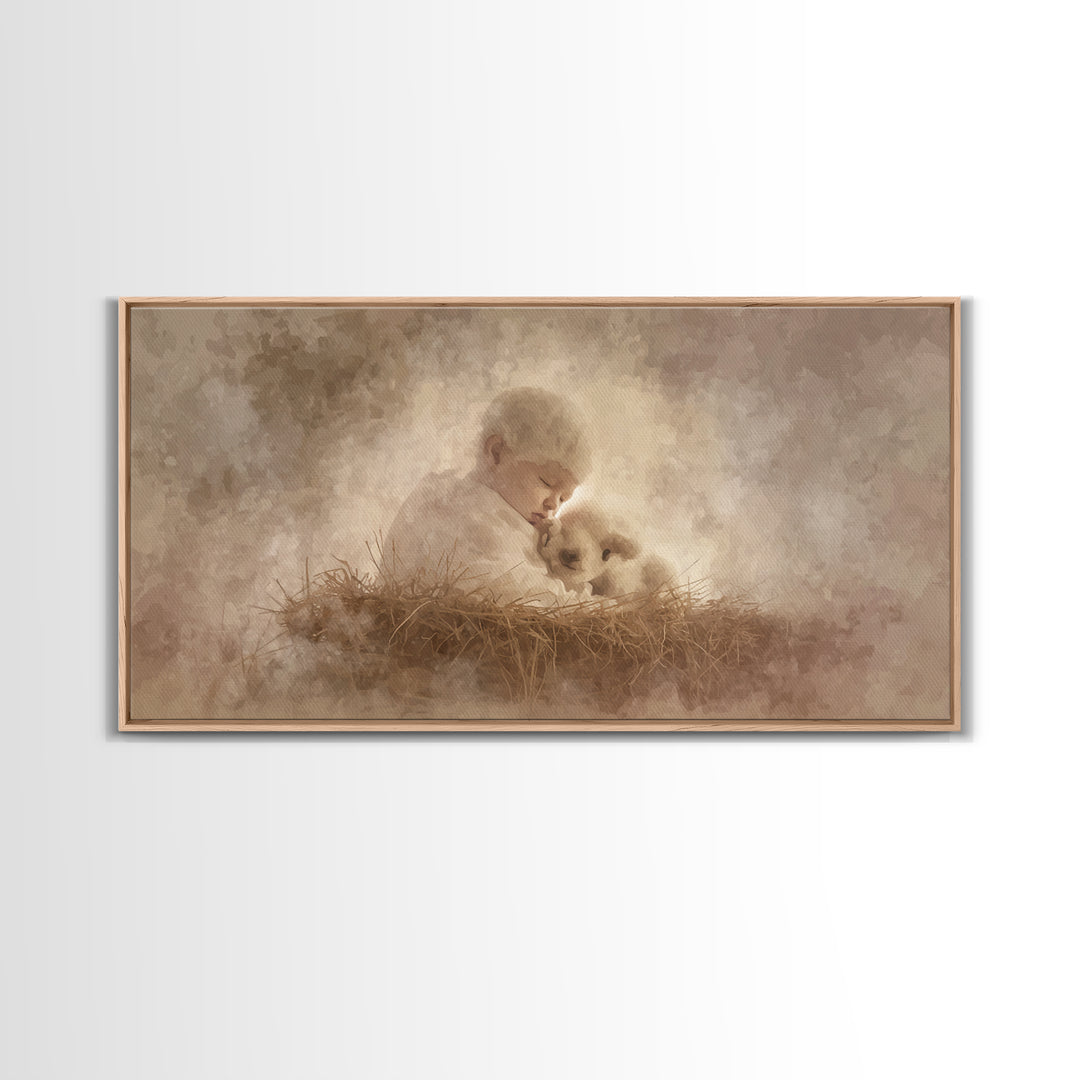Divine Cradle Peace, Framed Canvas Print, Christian Christmas Art, Christian Wall Art, Jesus Painting, Christian Art Canvas, Christmas Deco