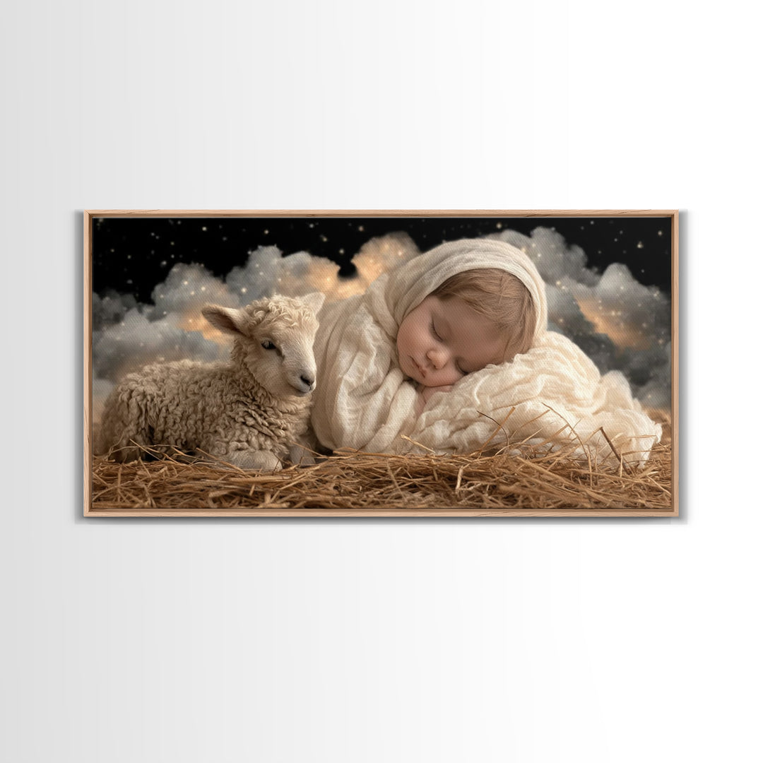 Starry Manger Grace | Framed Canvas Print | Christian Wall Art | Christian Art Canvas | Jesus Christmas Art | Christmas Art Work | Christia