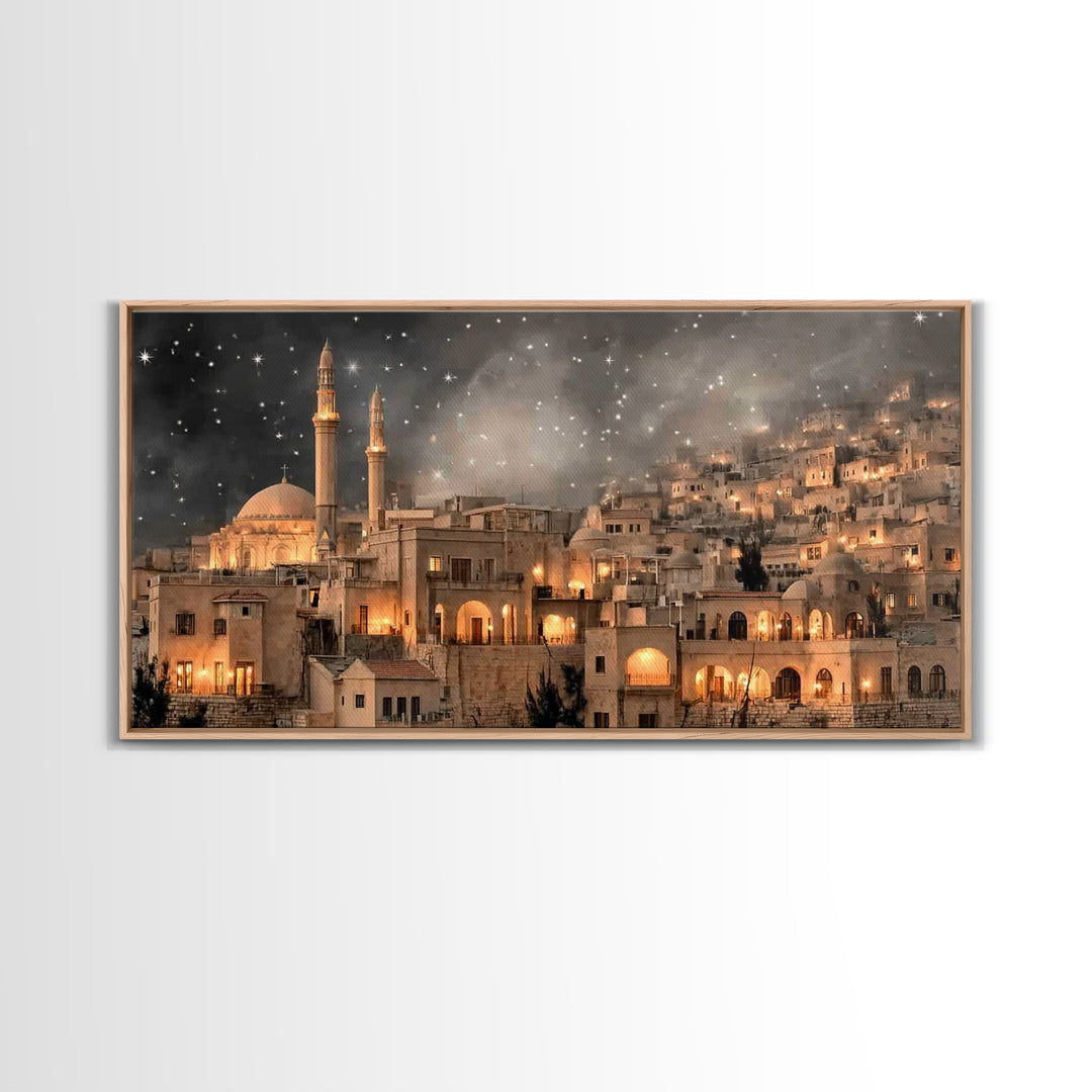 Holy Night Skyline | Framed Canvas Print | Christian Art Canvas | Christmas Wall Art | Christian Christmas Art | Vintage Christmas Art | Ch