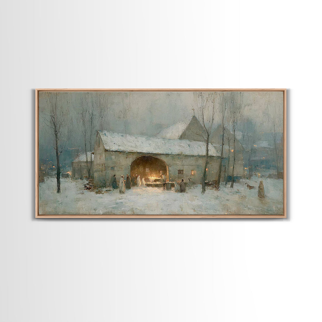 Snowbound Gathering Light | Framed Canvas Print | Christmas Art | Christian Wall Art | Vintage Christmas Art | Christian Art Canvas | Chris