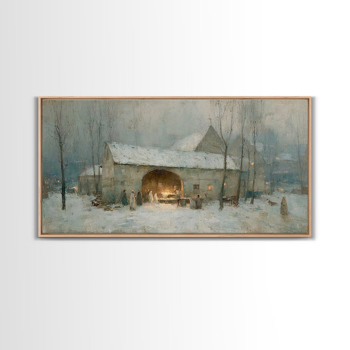 Snowbound Gathering Light | Framed Canvas Print | Christmas Art | Christian Wall Art | Vintage Christmas Art | Christian Art Canvas | Chris