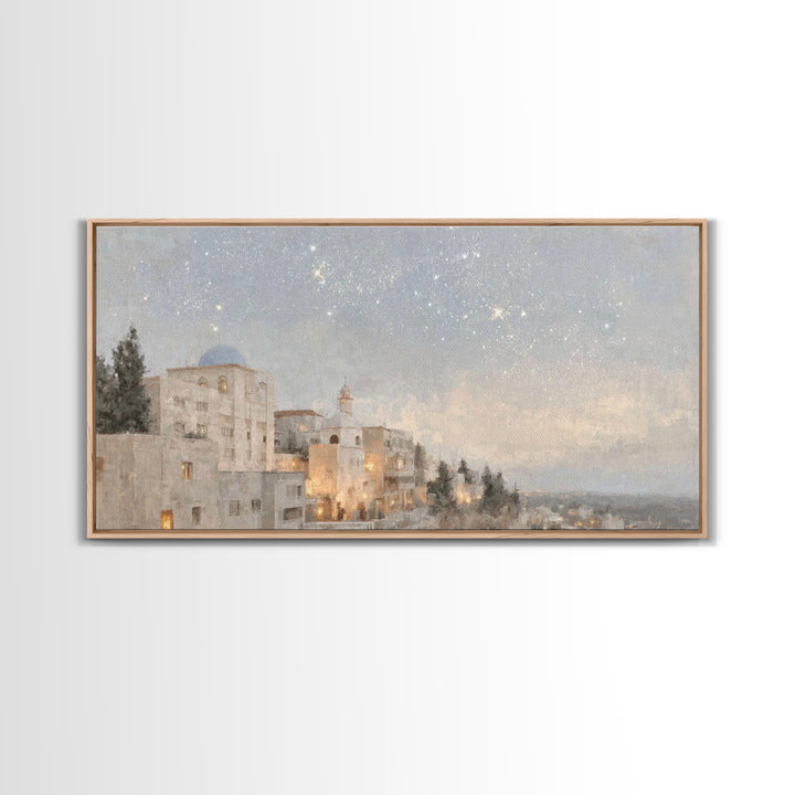 Dawn Over Bethlehem, Framed Canvas Print, Christian Wall Art, Christian Christmas Art, Christian Art Canvas, Christmas Wall Art, Modern Chr