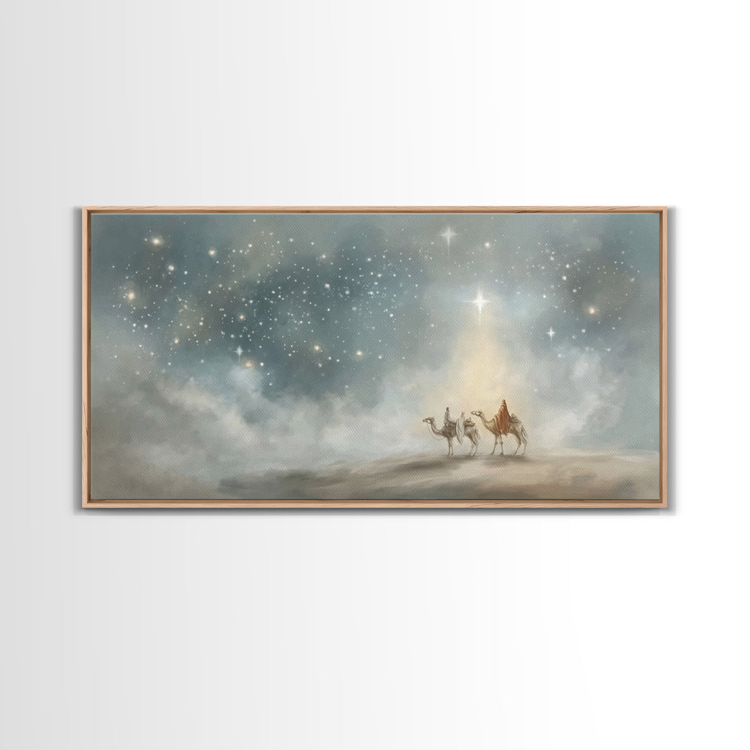Guiding Star Journey, Framed Canvas Print, Christian Christmas Art, Christian Art Canvas, Christmas Wall Art, Blue Christian Art, Christian