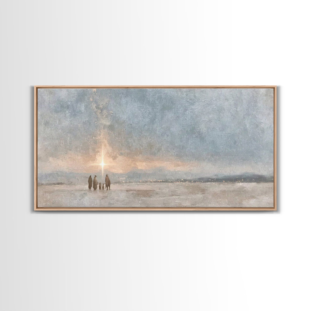 Starlit Pilgrimage | Framed Canvas Print | Christmas Art Prints | Christian Wall Art | Christian Art Canvas | Moody Christmas Art | Christi