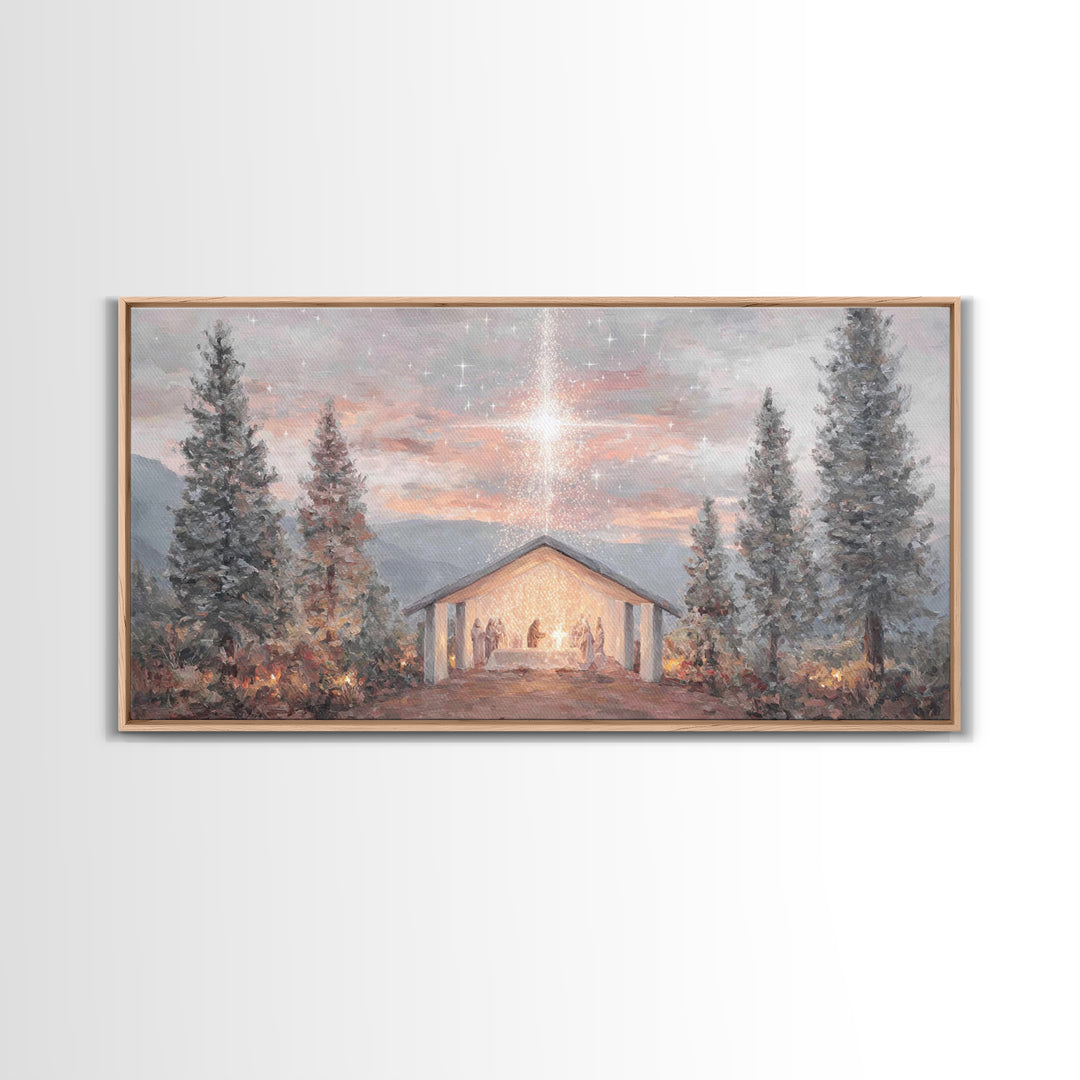 Nativity Light Rising – Framed Canvas Print – Christian Christmas Art – Christmas Wall Art – Christian Art Canvas – Christian Paintings – F