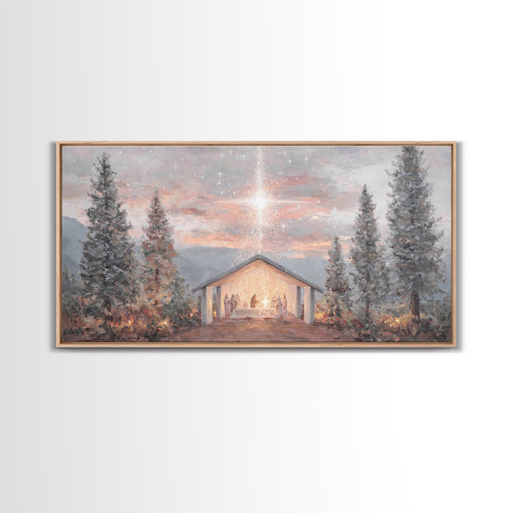 Nativity Light Rising – Framed Canvas Print – Christian Christmas Art – Christmas Wall Art – Christian Art Canvas – Christian Paintings – F