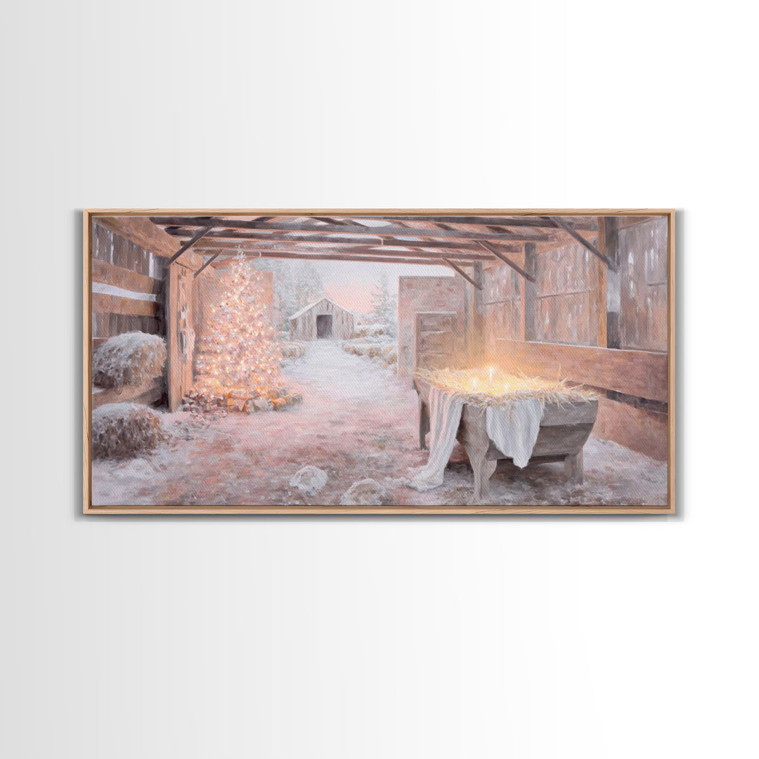 Manger Dawn Promise, Framed Canvas Print, Christian Christmas Art, Christian Art Canvas, Christmas Wall Art, Christian Wall Art, Christmas