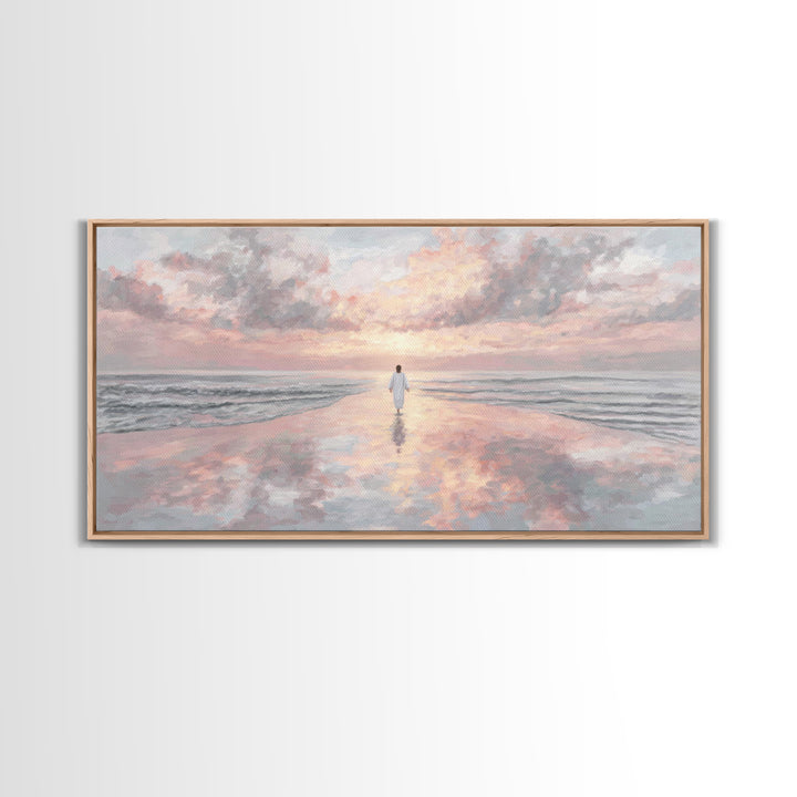 Heavenly Shore – Framed Canvas Print – Christian Wall Art – Large Jesus Painting – Christian Art Painting – Modern Christian Art – Christia