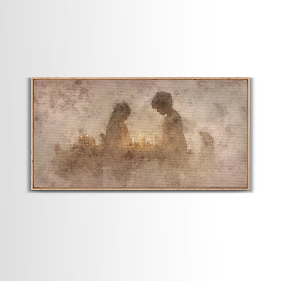 Holy Candle Prayer – Framed Canvas Print – Christian Art Canvas – Christian Wall Art – Moody Christmas Art – Christian Art Work – Christian