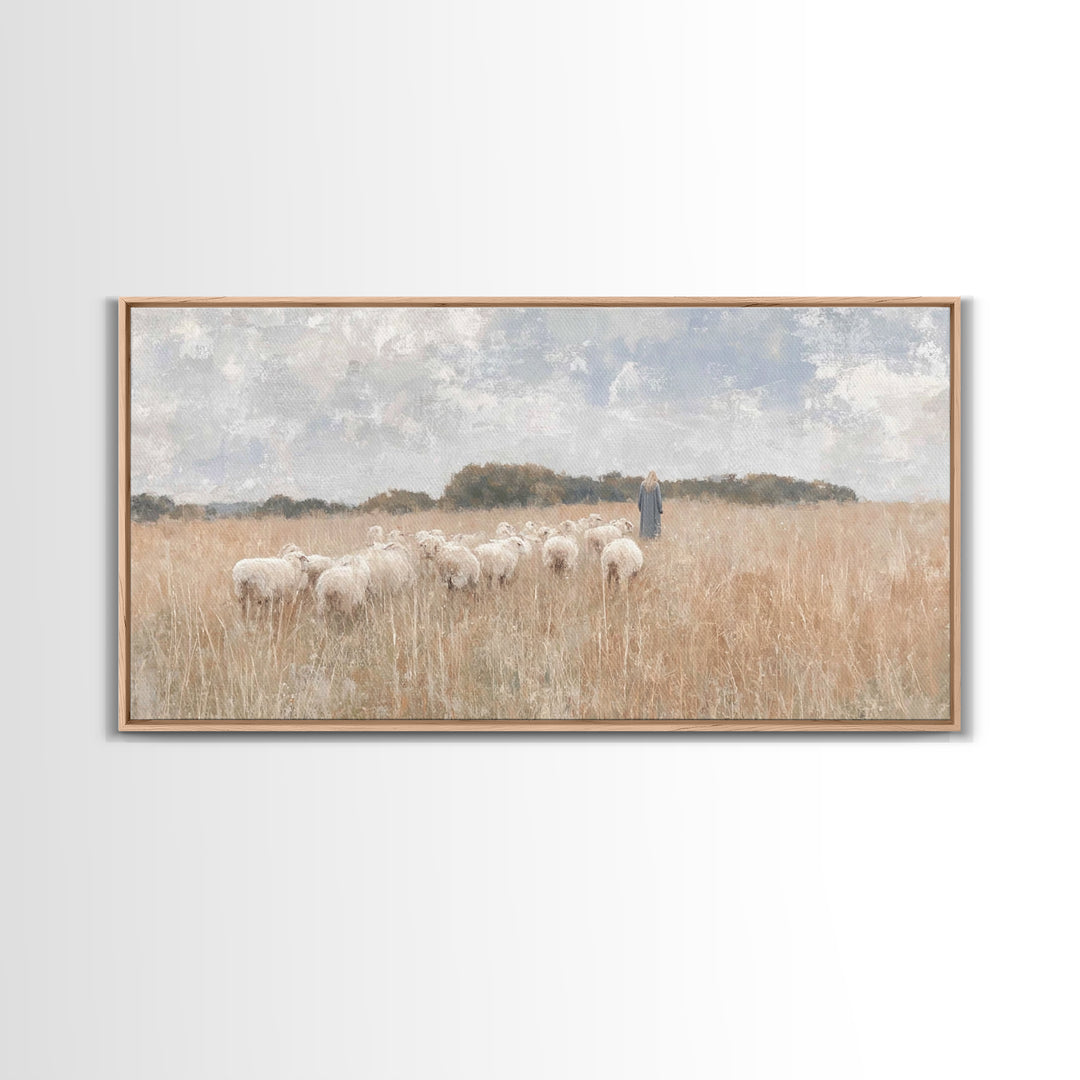 Shepherd’s Calling – Framed Canvas Print – Christian Art Work – Christian Wall Art – Large Christian Painting – Christian Art Canvas – Chri