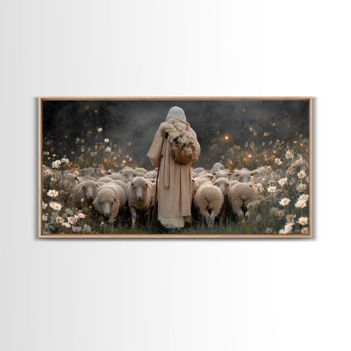 Floral Shepherd Grace – Framed Canvas Print – Christian Art Canvas – Jesus Painting – Christian Wall Art – Christian Art Gift – Christian C