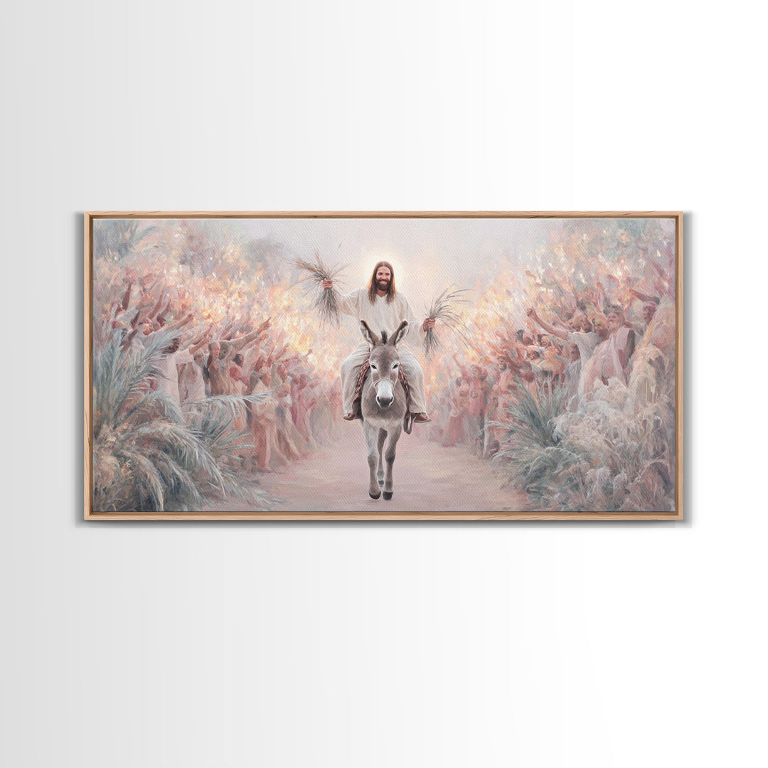 Palm Procession Joy, Framed Canvas Print, Christian Wall Art, Christian Art Canvas, Christian Gift, Christmas Art, Jesus Painting