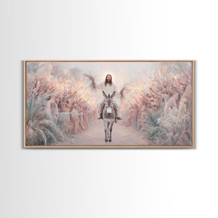 Palm Procession Joy, Framed Canvas Print, Christian Wall Art, Christian Art Canvas, Christian Gift, Christmas Art, Jesus Painting
