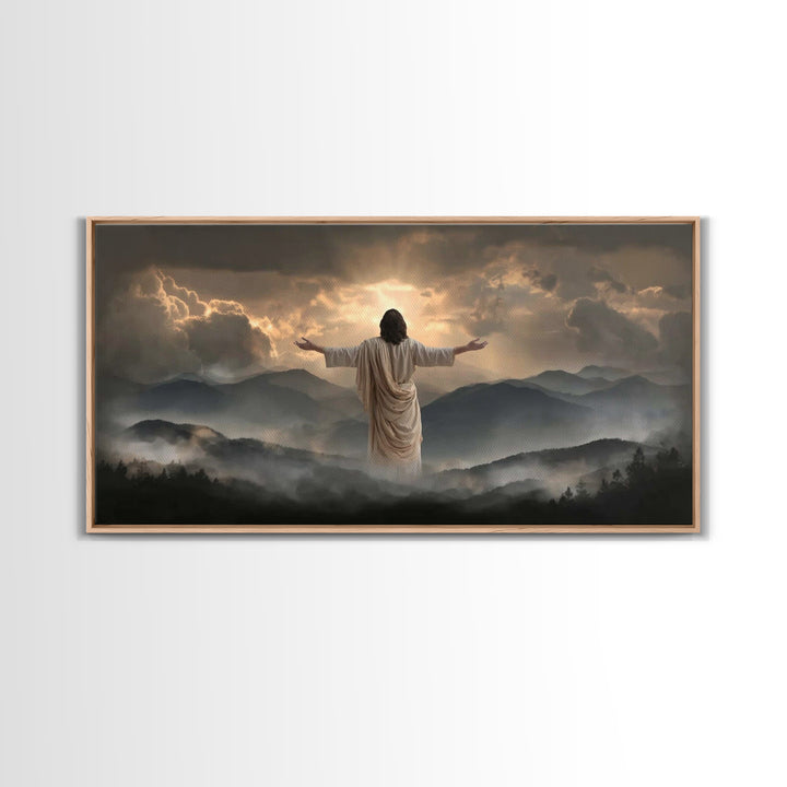 Mountain Glory Light - Framed Canvas Print - Christian Art Canvas - Christian Wall Art - Jesus Painting - Christian Gift - Christmas Art