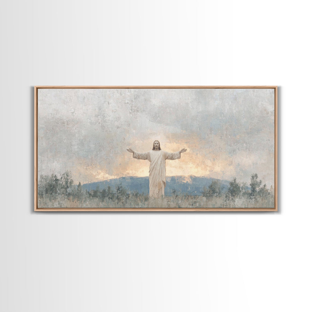 Open Arms Light | Framed Canvas Print | Christian Wall Art | Jesus Painting | Christian Art Canvas | Christian Gift | Modern Christian Art