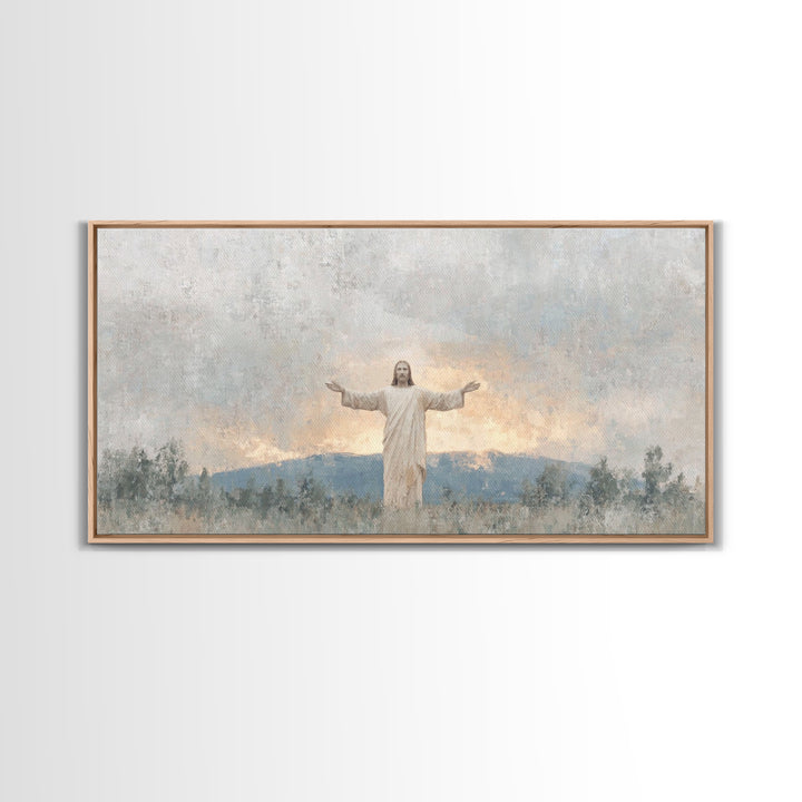 Open Arms Light | Framed Canvas Print | Christian Wall Art | Jesus Painting | Christian Art Canvas | Christian Gift | Modern Christian Art