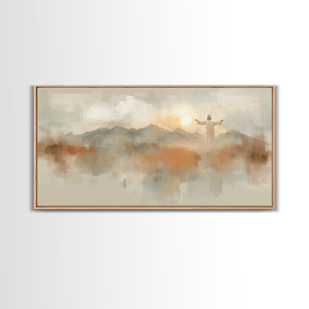 Hills Of Blessing, Framed Canvas Print, Christian Art Canvas, Christian Wall Art, Modern Christian Painting, Jesus Painting, Christian Gift