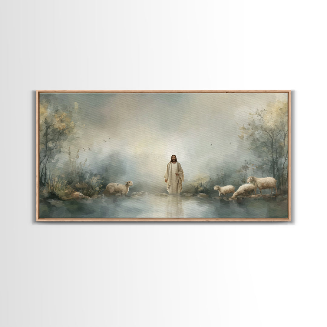 Twilight Shepherd | Framed Canvas Print | Christian Art Canvas | Jesus Painting | Christian Wall Art | Christian Painting | Christian Decor