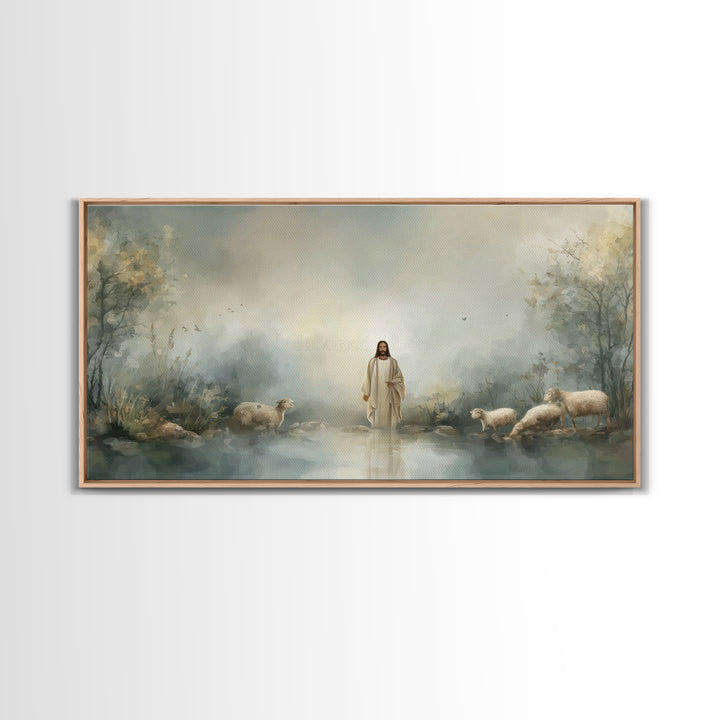 Twilight Shepherd | Framed Canvas Print | Christian Art Canvas | Jesus Painting | Christian Wall Art | Christian Painting | Christian Decor