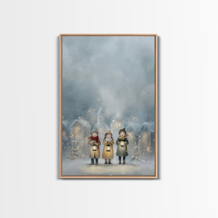 Lantern Carolers – Framed Canvas Print – Christian Wall Art – Christmas Art – Christian Art Canvas – Christian Christmas Art