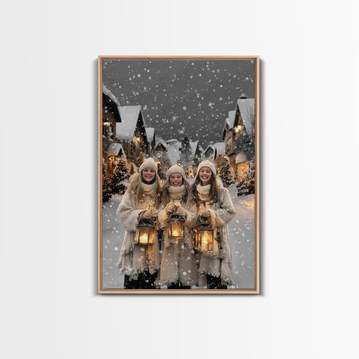 City Lanterns – Framed Canvas Print – Christian Wall Art – Christian Art Canvas – Christmas Art – Vintage Christmas Art