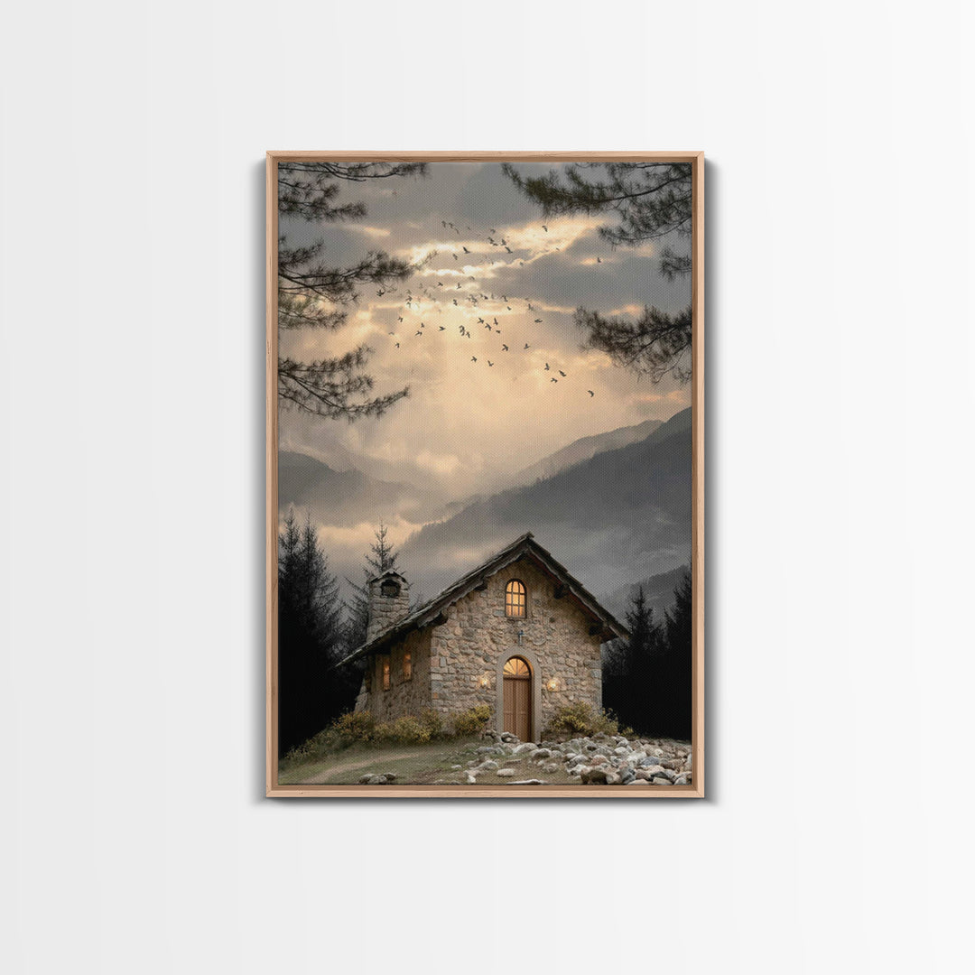 Evening Chapel – Framed Canvas Print – Christian Wall Art – Christian Art Canvas – Christian Decor – Christian Painting