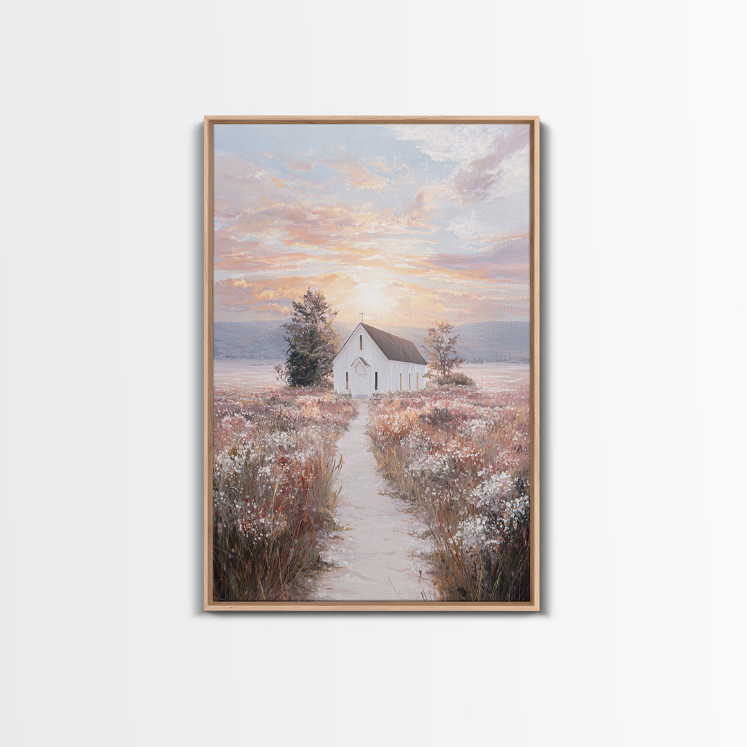 Sunrise Chapel – Framed Canvas Print – Christian Wall Art – Christian Art Canvas – Christian Painting – Christian Decor