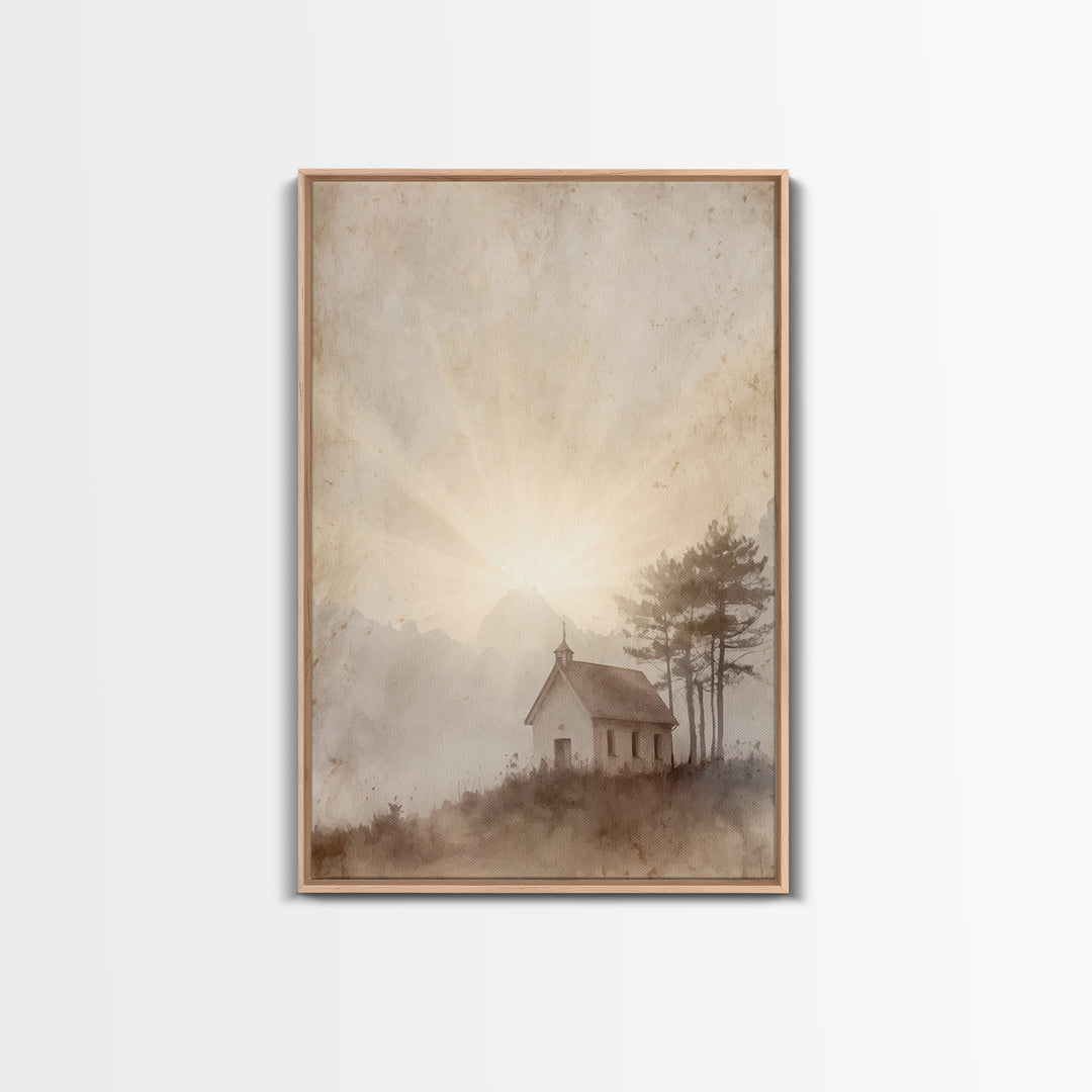 Dawn Chapel Grace – Framed Canvas Print – Christian Art Canvas – Christian Wall Art – Minimalist Christian Art – Christian Painting