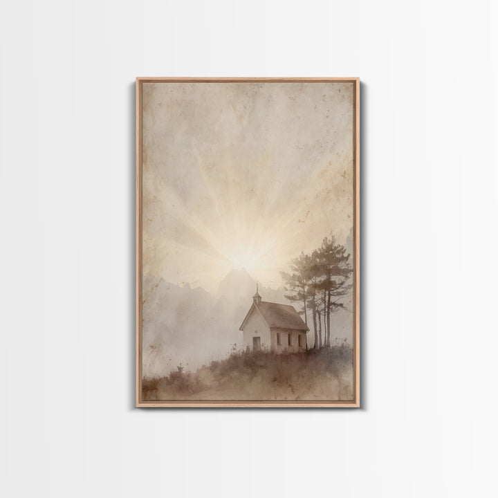 Dawn Chapel Grace – Framed Canvas Print – Christian Art Canvas – Christian Wall Art – Minimalist Christian Art – Christian Painting
