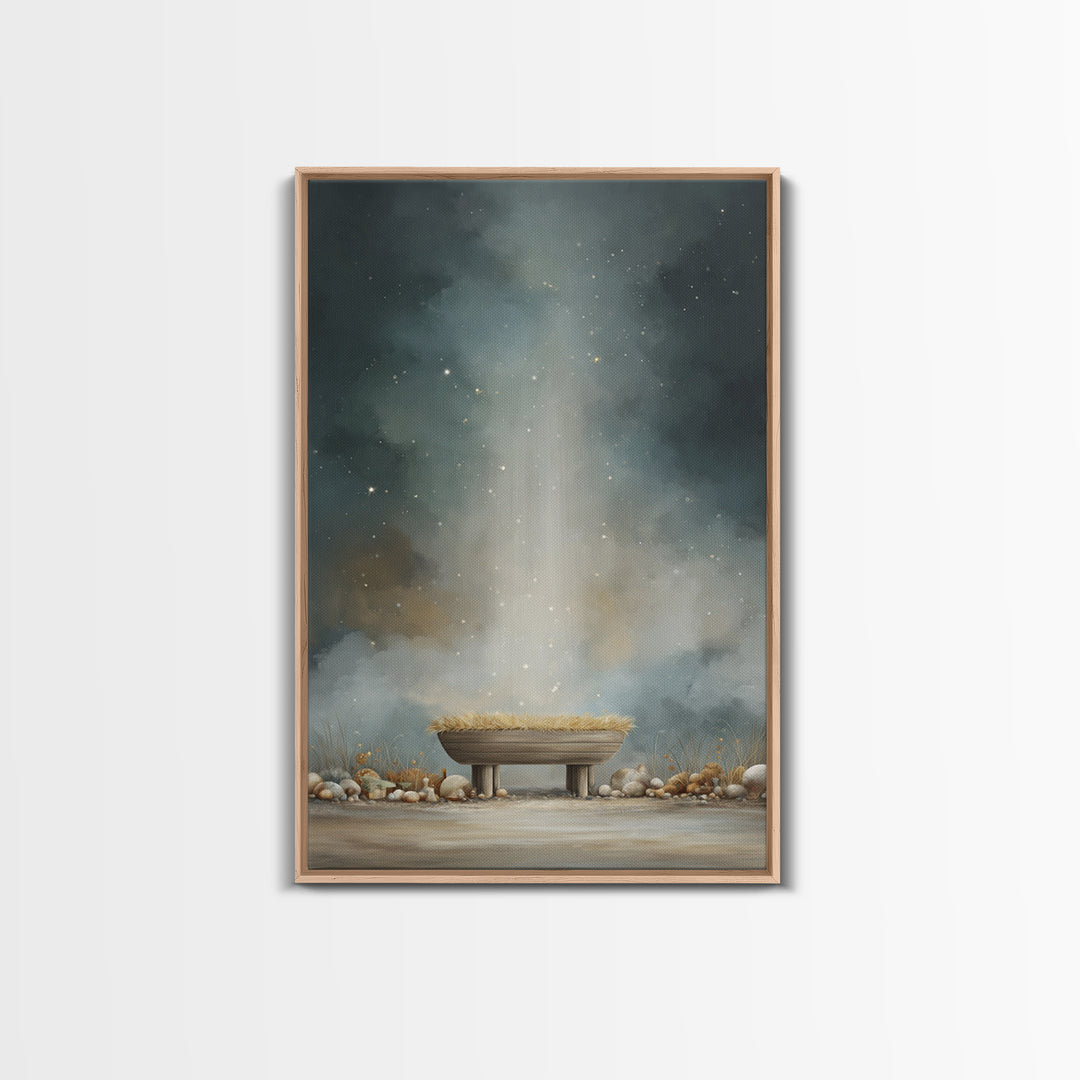 Holy Manger Light – Framed Canvas Print – Christian Wall Art – Christian Art Canvas – Christmas Art – Christian Christmas Art