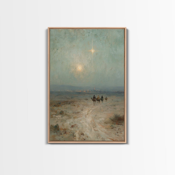 Desert Star Journey | Framed Canvas Print | Christian Art Print | Christian Wall Art | Vintage Christmas Art | Jesus Painting | Christian G
