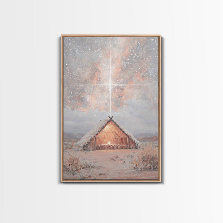 Heavenly Birth Light, Framed Canvas Print, Christian Wall Art, Christian Christmas Art, Jesus Painting, Christmas Canvas Wall Art, Christia