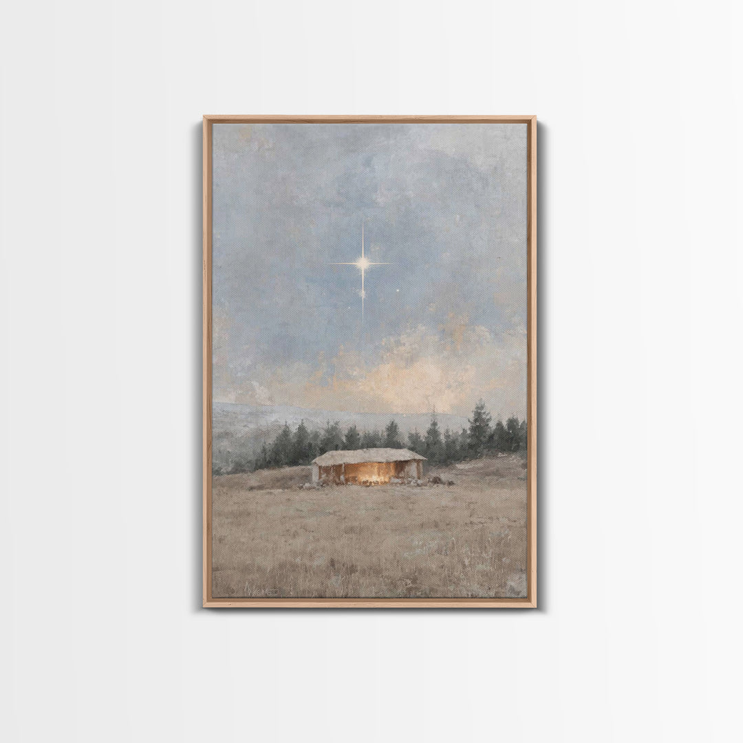 Silent Nativity Star – Framed Canvas Print – Christian Art Work – Christmas Art Prints – Jesus Painting – Christian Decorations – Modern Ch