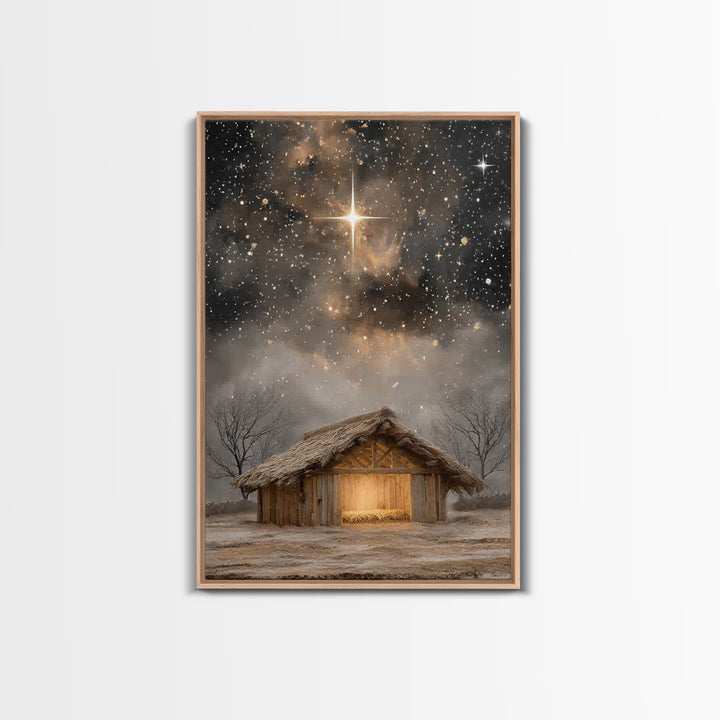 Holy Night Light | Framed Canvas Print | Christmas Canvas Wall Art | Christian Art Painting | Jesus Art Print | Christian Christmas Decor |