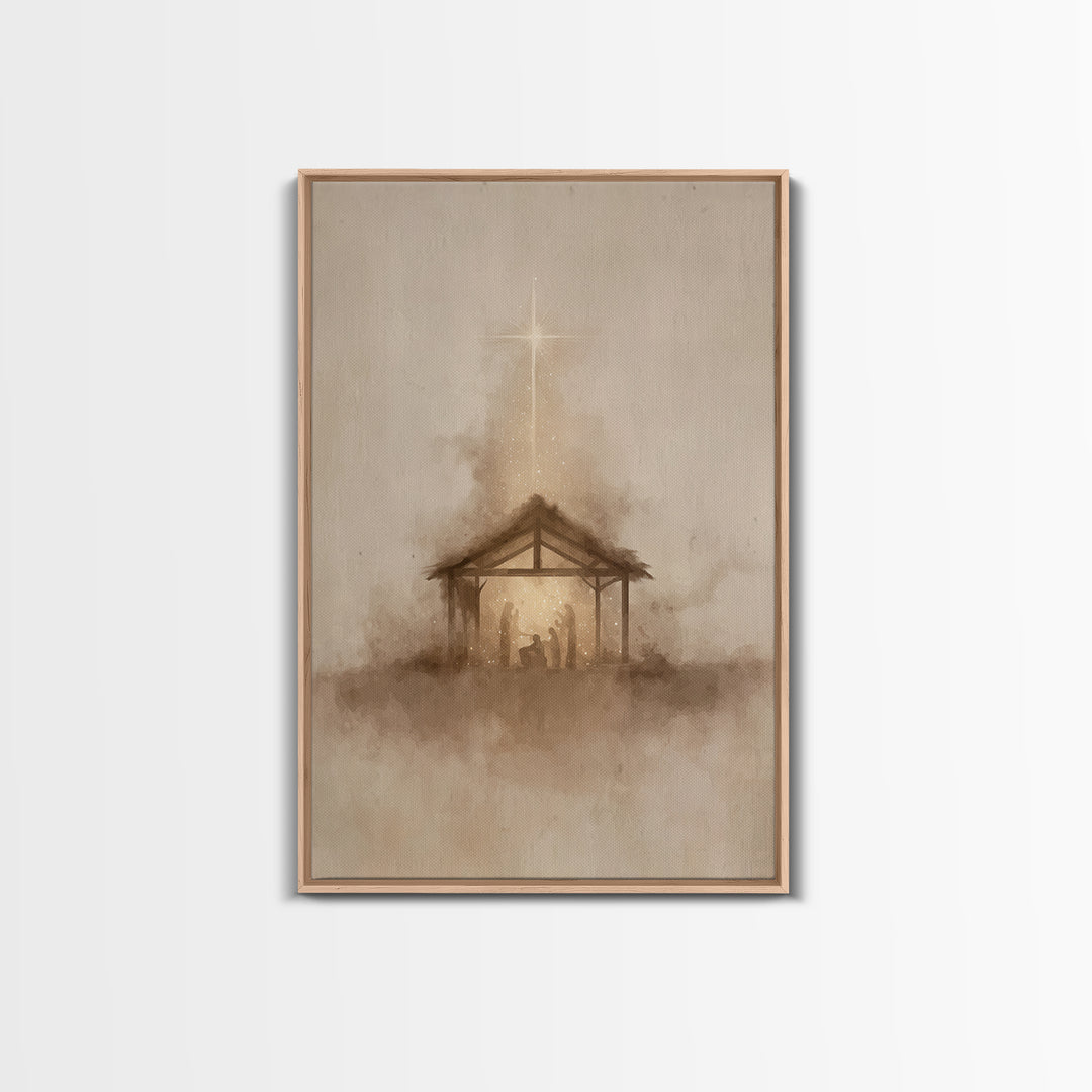 Nativity Radiance, Framed Canvas Print, Christian Art Canvas, Christmas Wall Art, Jesus Painting, Christian Christmas Art, Minimalist Chris