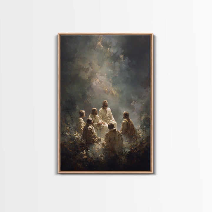 Circle of Christ, Framed Canvas Print, Christian Wall Art, Large Jesus Painting, Christian Art Gift, Modern Christian Painting, Unique Chri