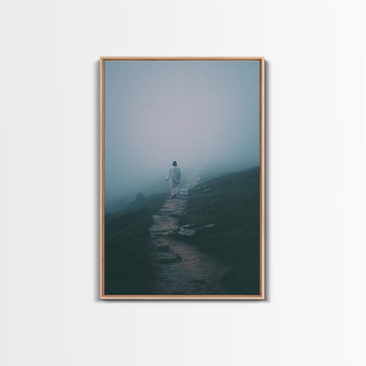 Misty Path – Framed Canvas Print – Christian Art Canvas – Jesus Painting – Christian Wall Art – Moody Christian Art – Christian Gift